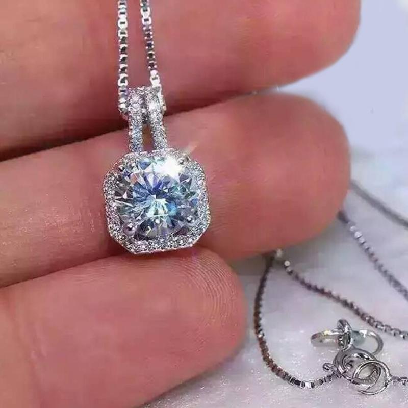 Fashion Silver Plated Super Shining Square Design Cubic Zircon Necklace Pendant For Women Bridal Wedding Jewelry