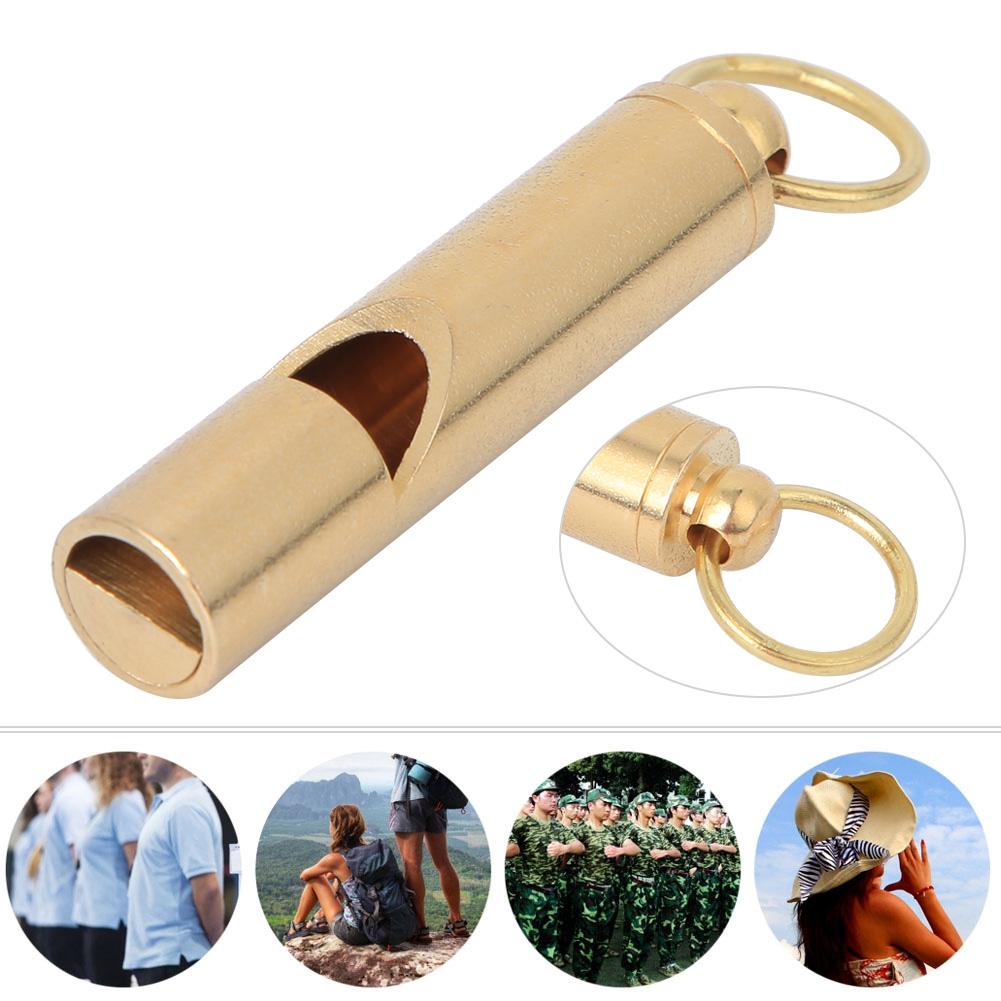 2PCS Yellow Handcraft Vintage Pure Brass Referee Survival Whistle Key Chain Pendant Outdoor EDC SuppliesYellow