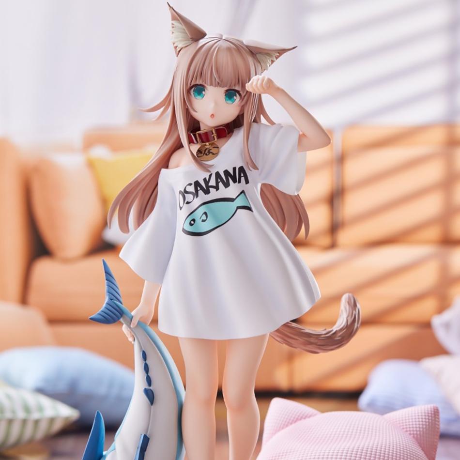 Anime Figure My Cat Is A Cute Girl Soy Flour Standing White Shirt Facial Replaceable Sitting Figure Anime Girl Cute Model Toys