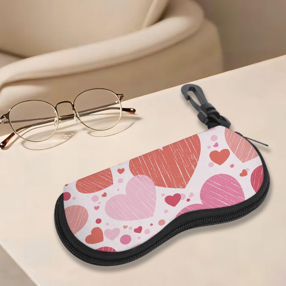 Cute Pink Heart Print Soft Cloth Sunglasses Case,Portable Anti Scratch Eyewear Pouch,Lightweight Travel Spectacle Bag Glasses Accessories Gift