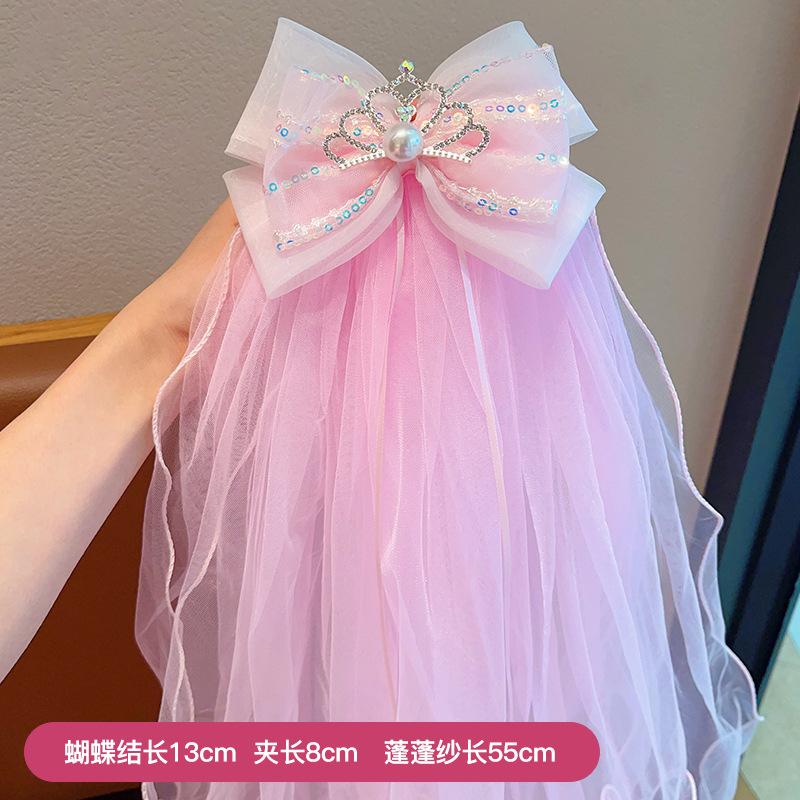 Children's Long Veil Princess Crown Photo Hairpin Flower Girl Baby White Girl Headwear Kids Women Hair Accessories
