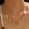 Braided Rope Sea & Moon Sea Charm Choker Gold Tone Turtle & Shell Pink/Blue/Red/White Necklace For Women Beach & Vacation Wear