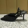 Mode Luxus Schwarze Perle High Heels Damen Sandalen für Party Abschlussball Spitzzehe Slingbacks Mesh Designer Sommer Damen Kleiderschuhe