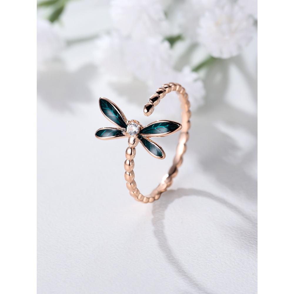 

Персонализированное кольцо с дизайном насекомого стрекозы, открытое, в стиле ретро и минимализма, кольцо с эмалью Opening Adjustable