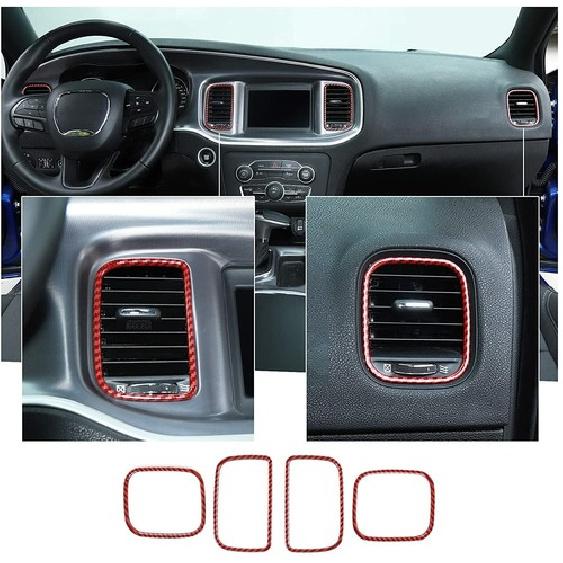 4XRed Carbon Fiber Center Control Air Vent Ring Trim Cover for Dodge Charger 11+