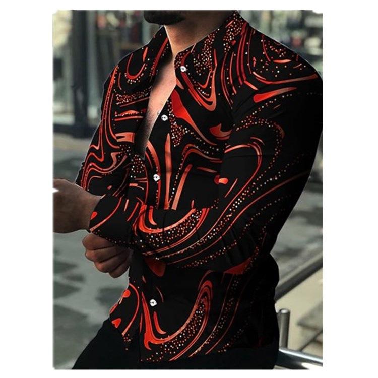 

5XL повседневный кардиган, топы на пуговицах, мужская праздничная модная рубашка с длинным рукавом с принтом, большие размеры XXXL красный
