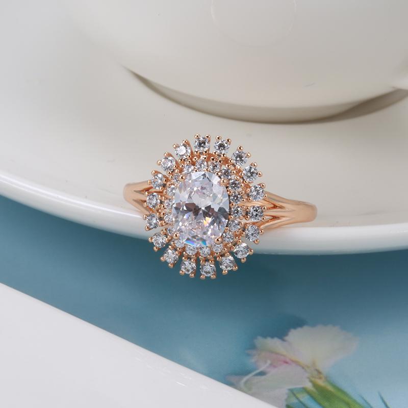Rose Gold Bold Big Wedding Rings For Bridal Women Micro Wax Inlay Natural Zircon Ring High Quality Daily Fine Jewelry