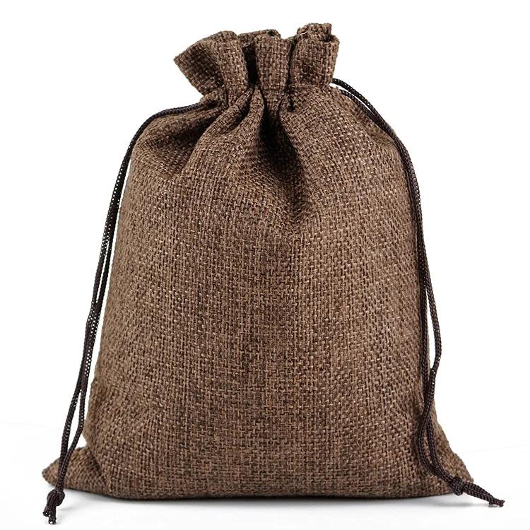 10/5Pcs Jute Drawstring Natural Burlap Bag Jute Gift Bags Multi Size Jewelry Packaging Wedding Diy Burlap Bags Customizable Logo