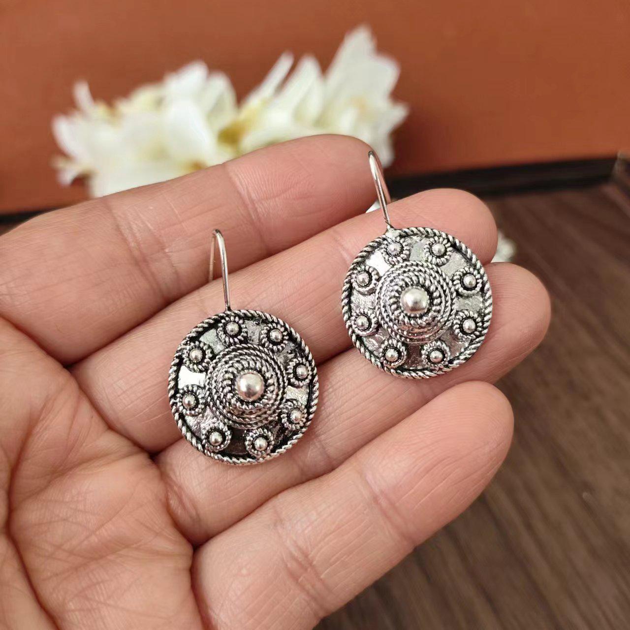 Round Floral Earrings in Yunnan Dai Ethnic Style