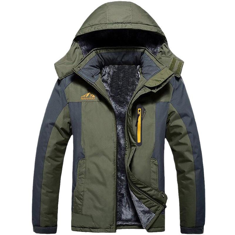 Men's Fleece-Lined Windproof Fishing Jacket - Warm, Thickened Winter Mountaineering Workwear with Custom Logo.