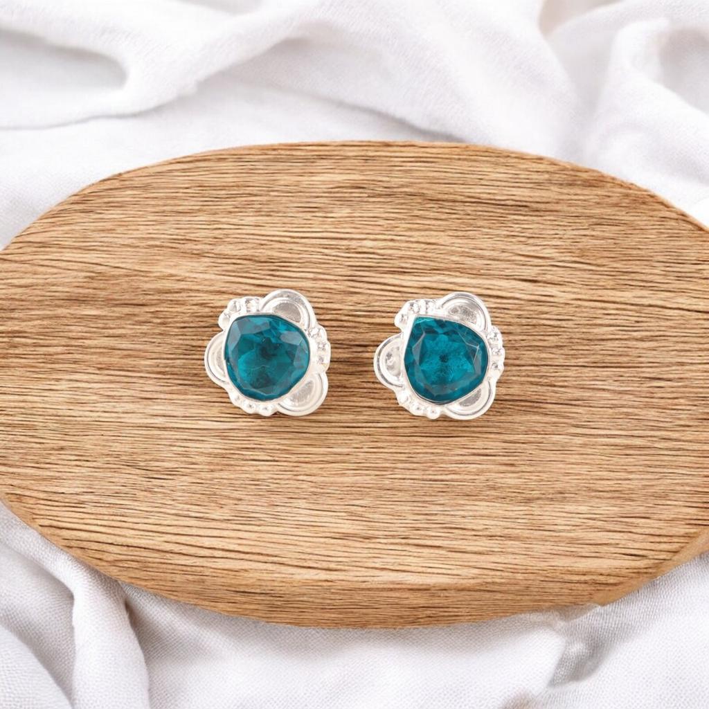 Faceted Apatite Gemstone Earrings 925 Sterling Silver Handmade Jewelry Studs EE-159-1