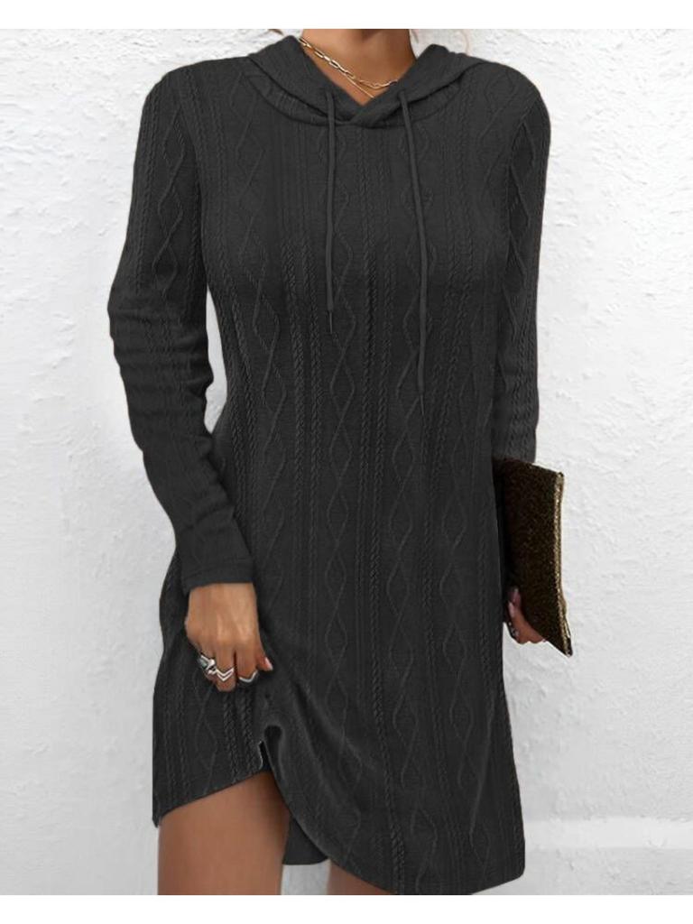 Hooded Pullover Knitted Sweater Dress Solid Color Dress Elegant Long Sleeve Dresses Causal Women Dress