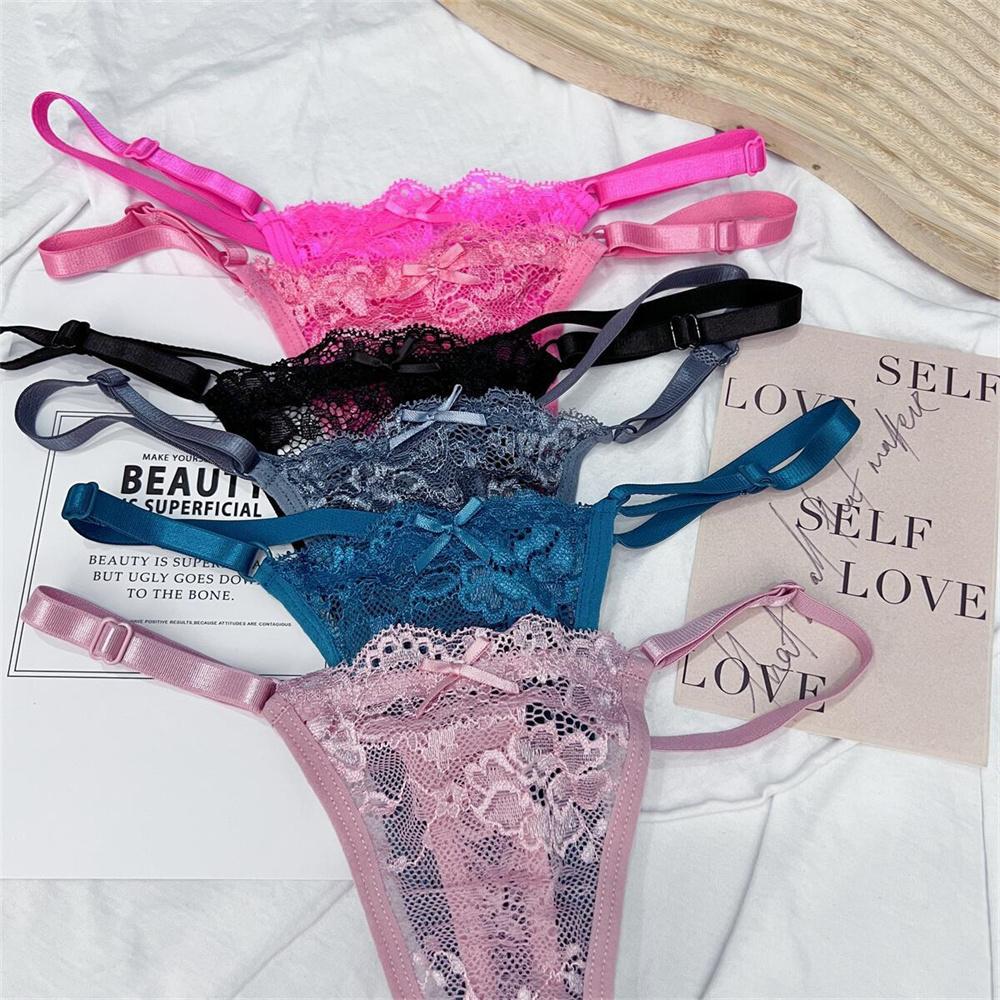 3Pcs/Set Adjustable Belt Sexy Women Lace Thong Panties Low Waist G-String Underwear Hollow Out Lace Lingerie