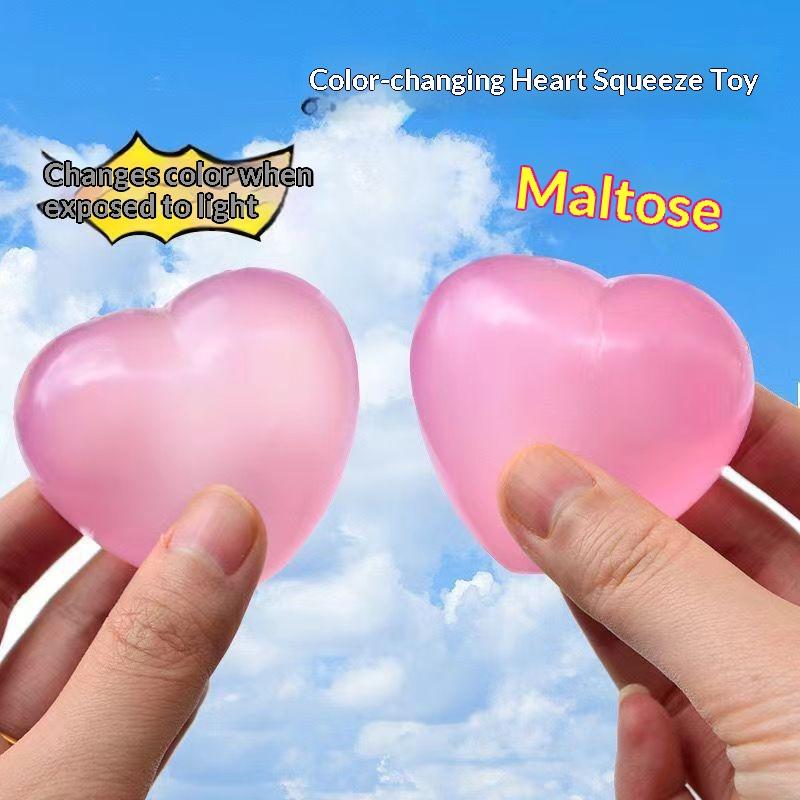 Color Changing Heart Stress Toy Cute Maltose Squeeze Vent Ball Suitable for Office Desk Decor Stress Relief