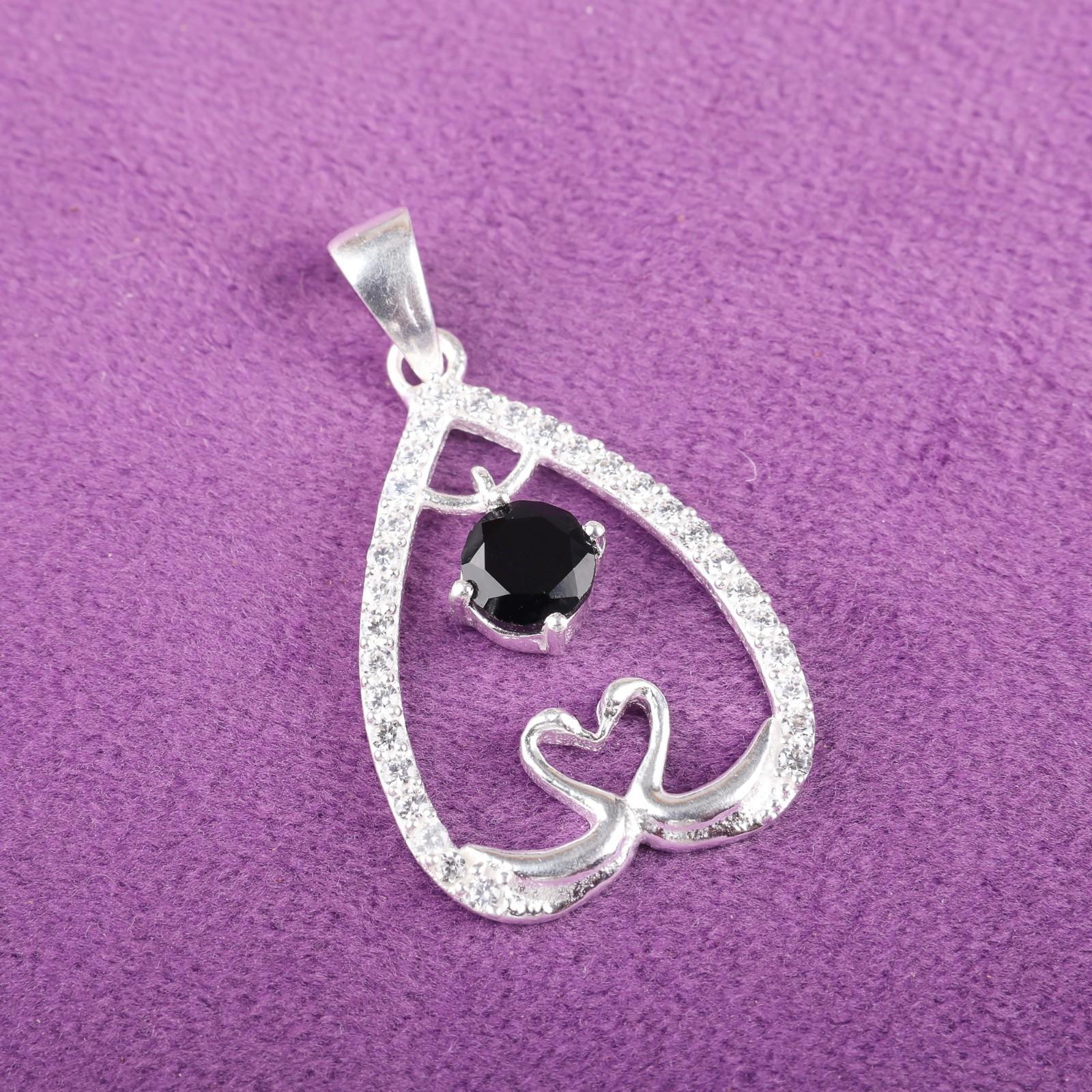 

Black Onyx Gemstone 925 Sterling Silver Zircon Jewelry Women Gift Pendant 1.27 CZP-4-18