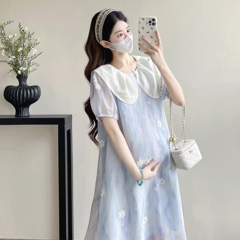 

New Summer Maternity Dress: Embroidered, Loose, Slimming, Age-Reducing Design 2XL синій