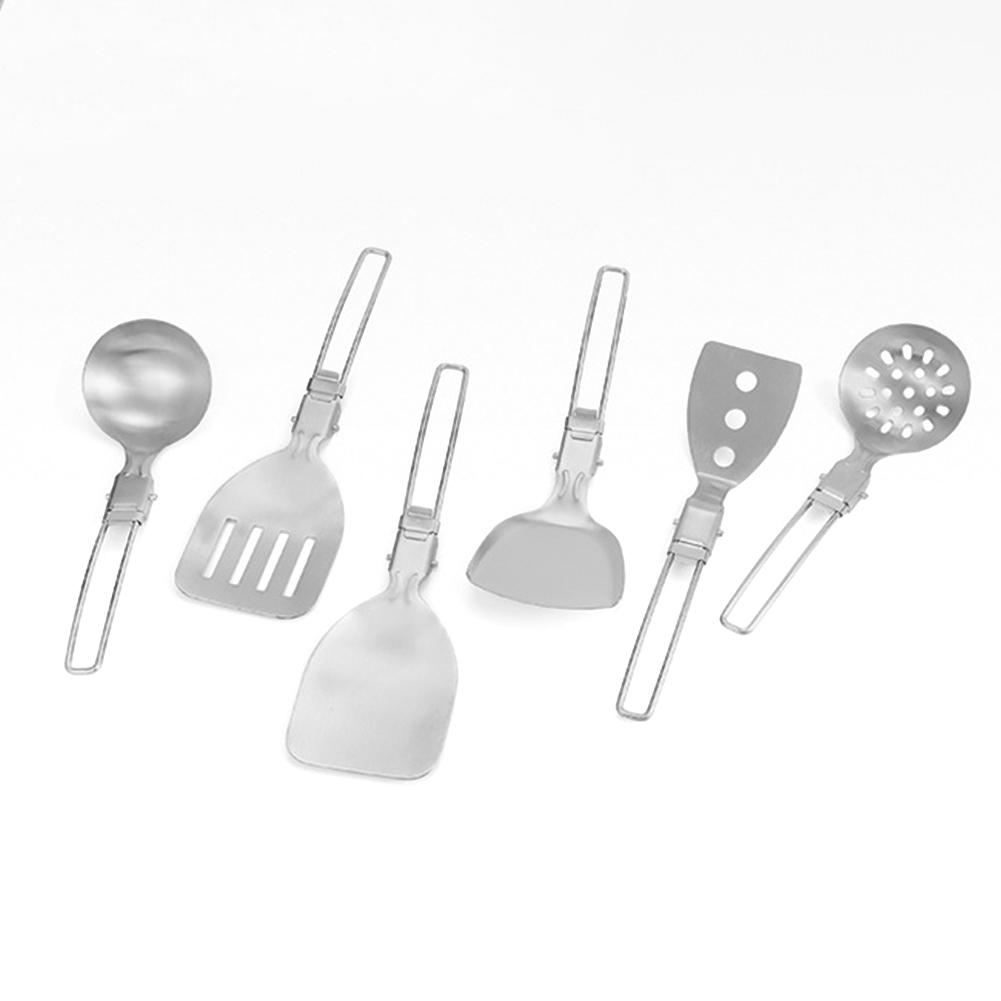 Camping Tableware Folding Camping Cooker Outdoor Tableware 304 Stainless Steel Spoon Shovel Spatula for Travel Hiking