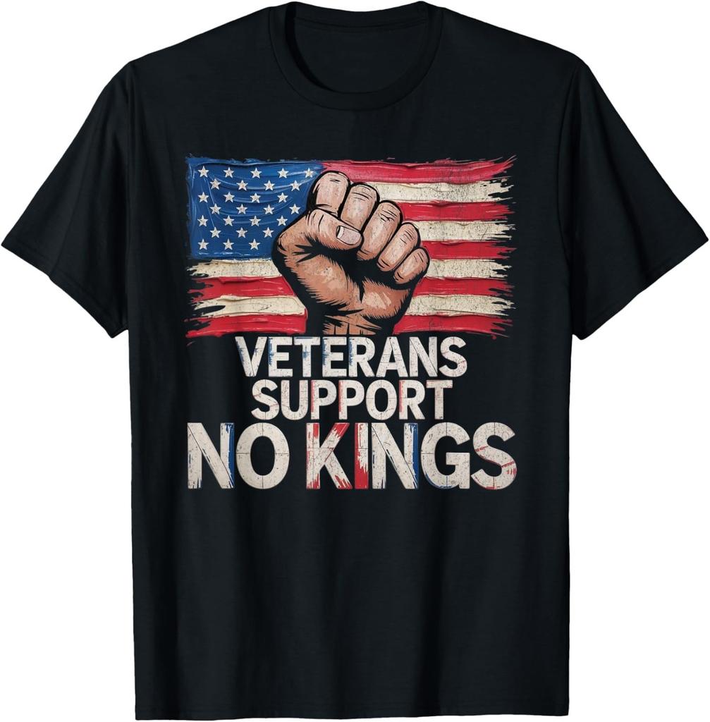 No Kings in America Veterans Support No Kings American Flag T-Shirt
