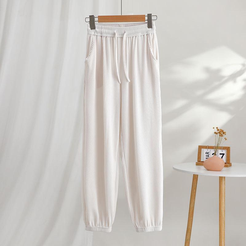

Женские брюки для отдыха Мягкие повседневные брюки с завязками на шнурке с эластичной резинкой на талии Уютные широкие брюки для отдыха с карманами Свободные струящиеся спортивные штаны Удобные спортивные брюки для тренировок 3XL белый