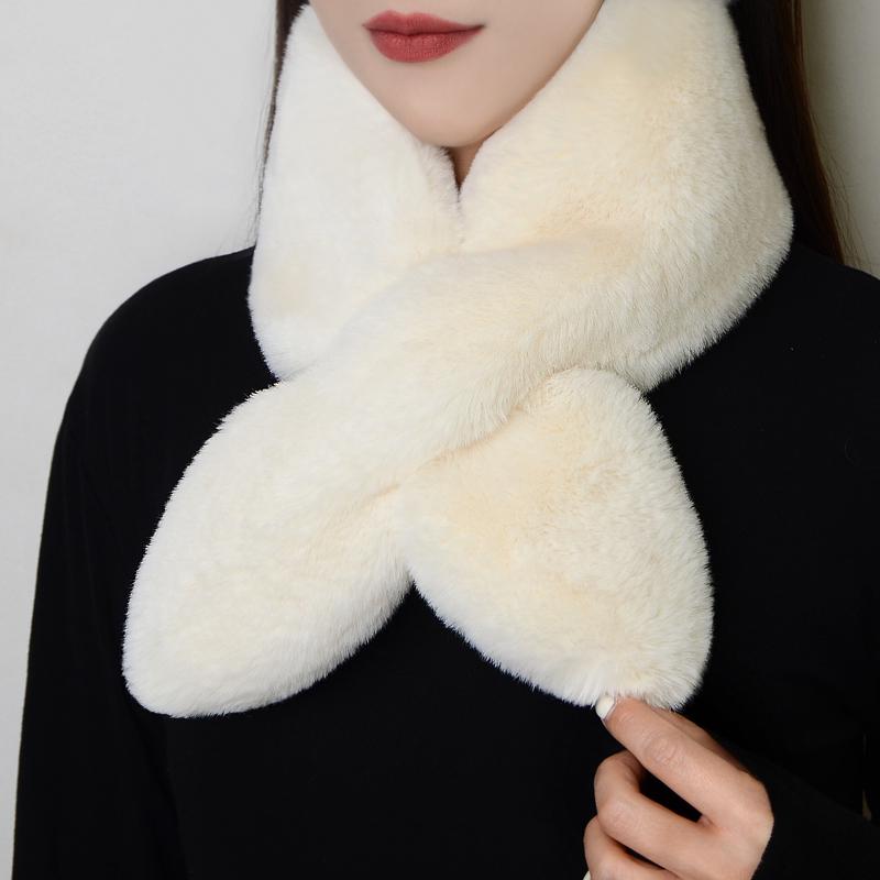 Unisex Winter Scarf: Thick, Warm, Imitation Rex Rabbit Fur, Versatile Plush Cross Design for Neck Protection