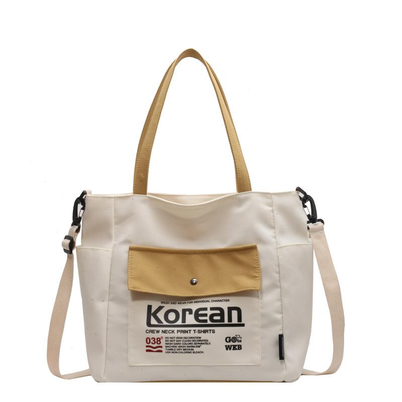 Large Capacity Women Tote Canvas Handbag Schoolbag Female University Portable Shoulder Bag Rectangular Shopping Beach City College Korean Popular