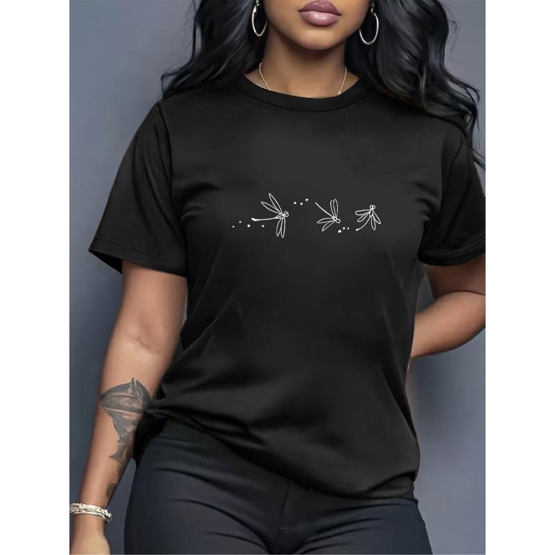 

Ladies Exquisite Printed T-Shirt - Summer Apparel for Women, Stylish Prints, Breathable And Comfortable, Round-Neck T-Shirt for Women, Soft Fabric, 4XL чорний