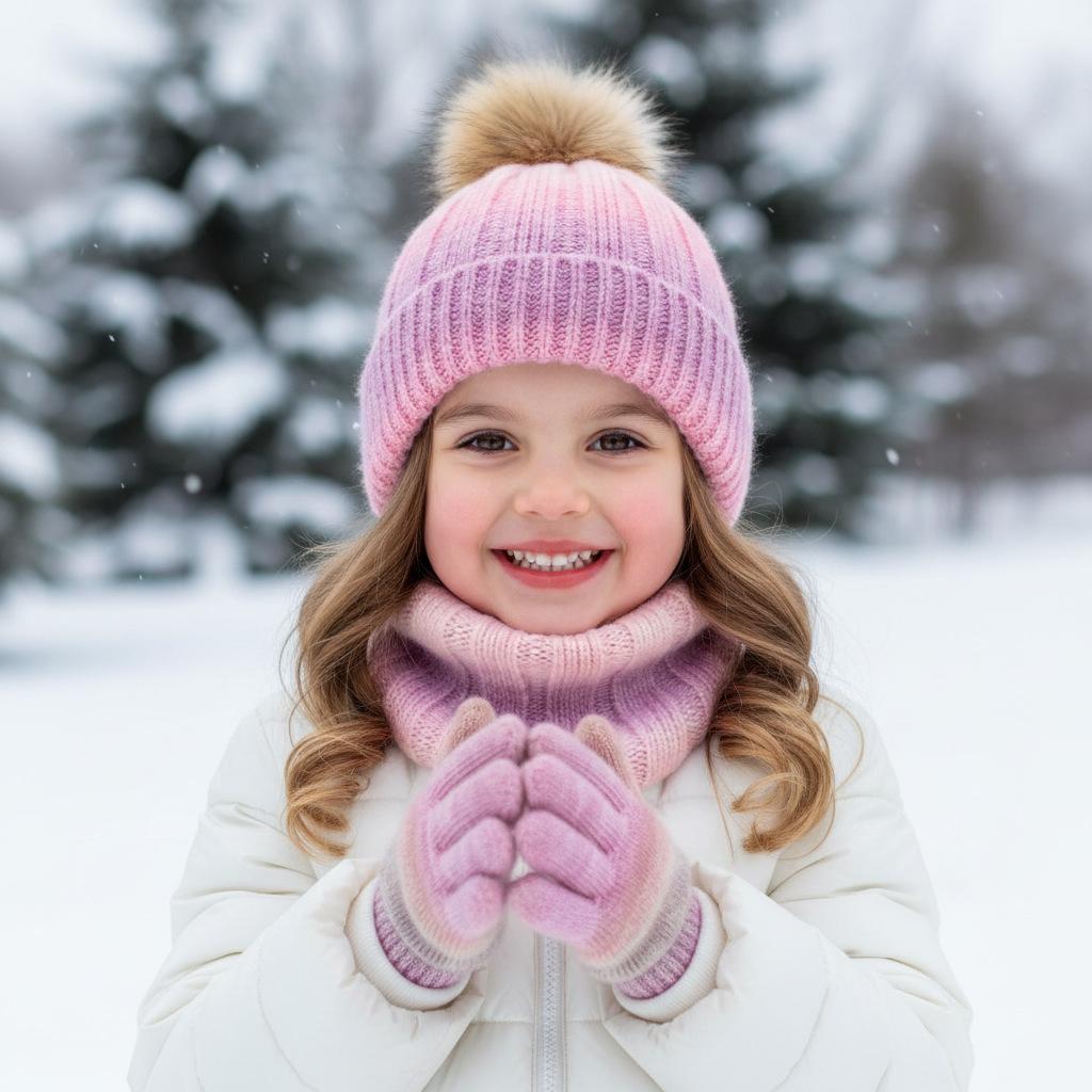 Conjunto de Invierno Cálido de Punto para Niños Gorro con Pompón Bufanda Guantes Set de 3 Piezas o Gorro Individual Protección para los Oídos Cortavientos Para Niños Niñas Clima Frío Exterior