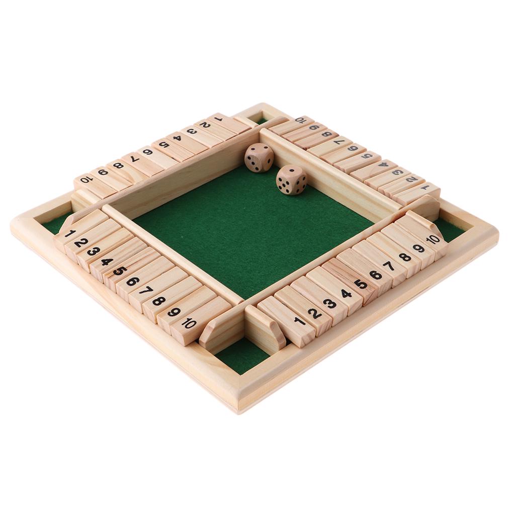 Deluxe Vierseitiges 10er Zahlen Shut The Box Brettspiel-Set Würfel Party Club Trinkspiele für Erwachsene Familien