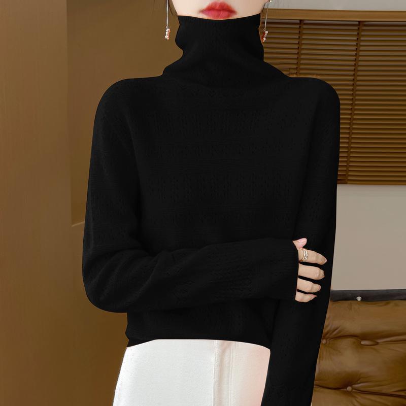 

2024 Осень/Зима 100% Чистая Шерсть Бесшовный Гольф Женский Ажурный Вязаный Свитер XX-Large