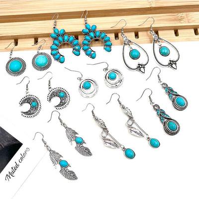 Bohemian Retro Ethnic Turquoise Earrings Set for Women