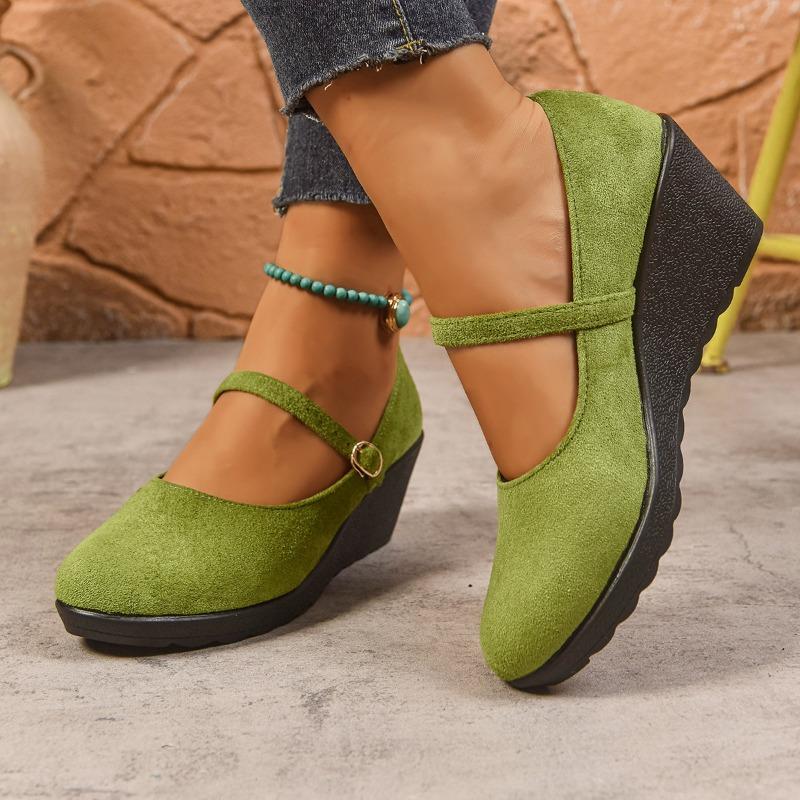 New spring and autumn solid color thick bottom light mouth comfortable suede soft bottom wedge heel round head single shoes women's shoes