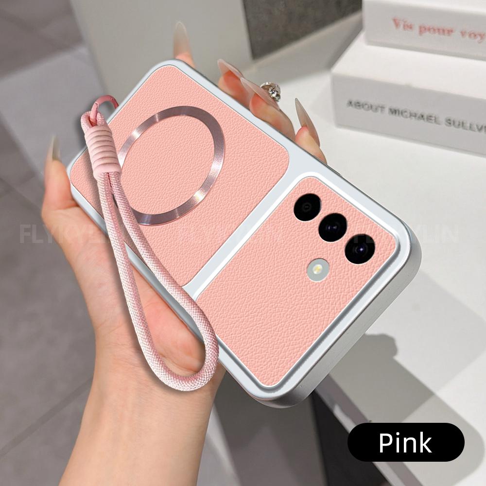 For Magsafe Phone Case For Samsung A17 A27 A37 A57 A16 A26 A36 A56 A06 A15 A35 A55 PU Lambskin Leather With Wrist Strap Cover