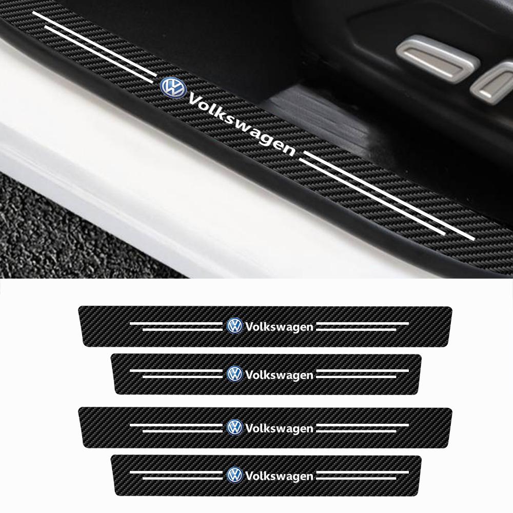 FD01-4PCS Carbon Fiber Car Door Sill Protector Stickers For Volkswagen Polo Sharan Golf Scirocco Touran Touareg Rline Tiguan Tcross