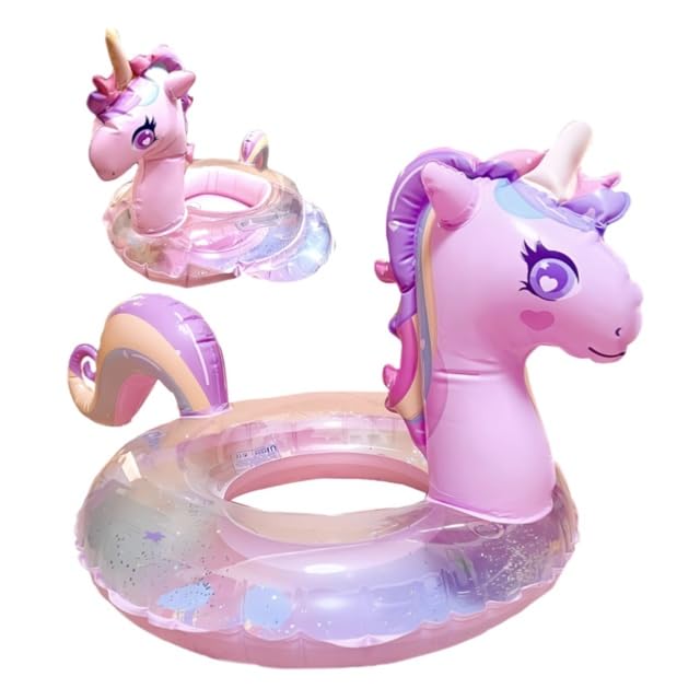 Pink Unicorn Float for Kids, Pool Float, Inflatable, with Foot-Insert Handle and Arm Rings (Foot-Insert)