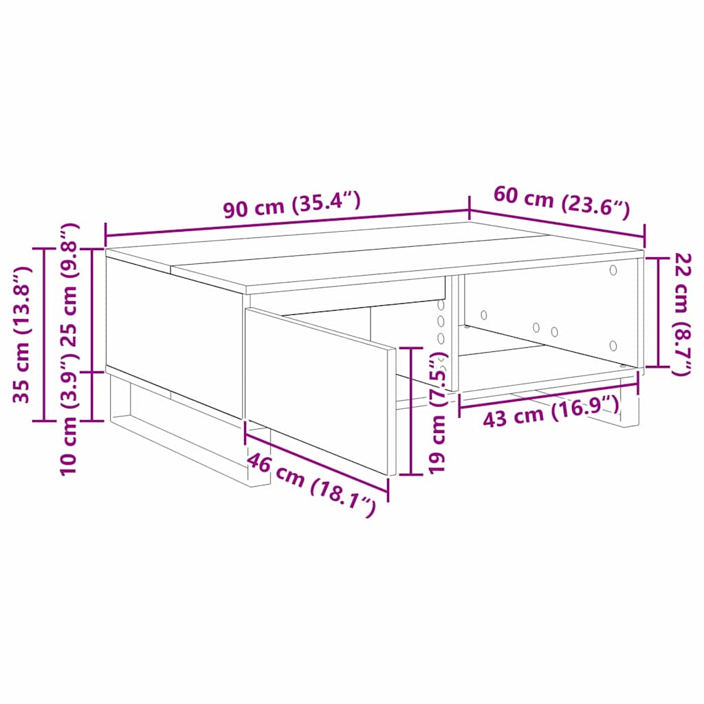 Coffee Table Black Oak Effect 90 x 60 x 35 cm Engineered Wood