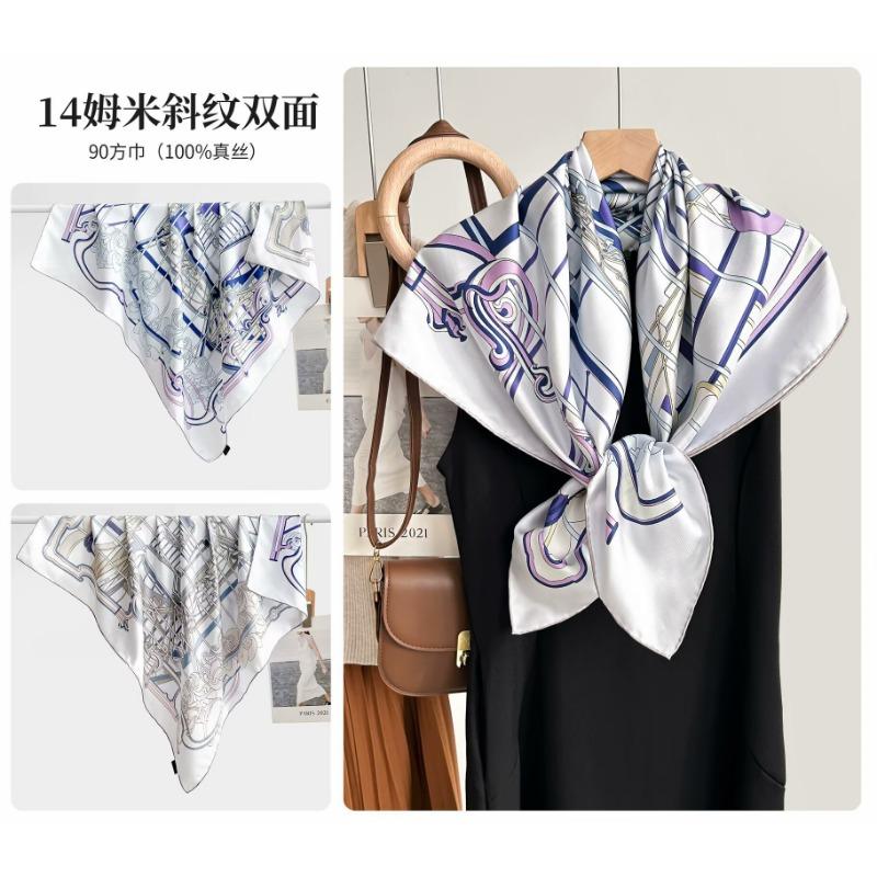 Silk twill 14 mmi large silk scarf women's fashion versatile high-end mulberry silk square scarf light luxury versatile 90 shawl