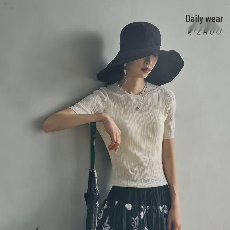 Rizhuo Women s Slim Fit Knit Short Sleeve T-Shirt L