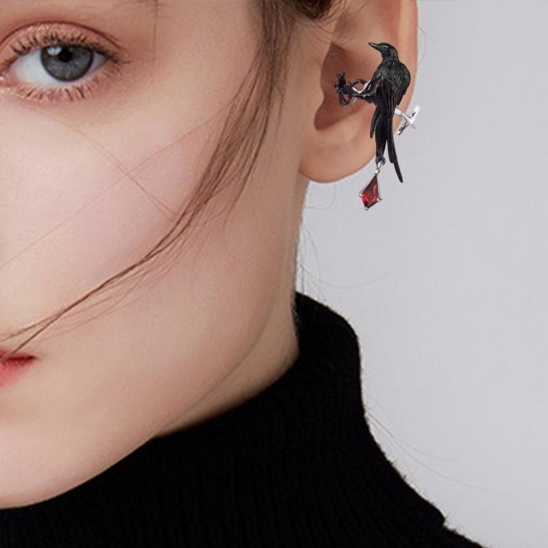 Nervous Black Crow Ear Clip Not Punctured Thin Casual Fit Untarnished Alternative Gristle Addition