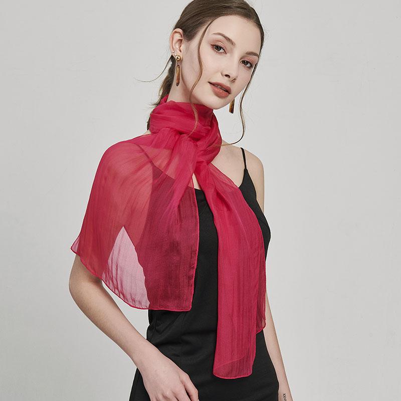 100% Pure Silk Chiffon Scarf Solid Red Long Neck Scarves Women Kerchief Bufanda Mujer Summer Thin Real Silk Hair Scarves Foulard