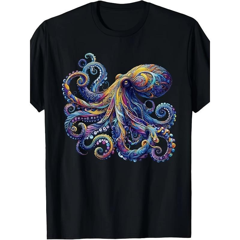 European sizes Men'S Casual Short Sleeve Tee Comfortable Regular Fit, Playful Print Crew Neck All-Season Wear Vintage Style Tee Tops