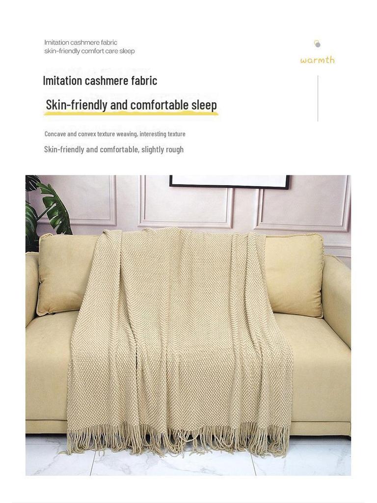 Solid Color Knitted Blanket with Tassels - Decorative Bed, Sofa, or Nap Blanket