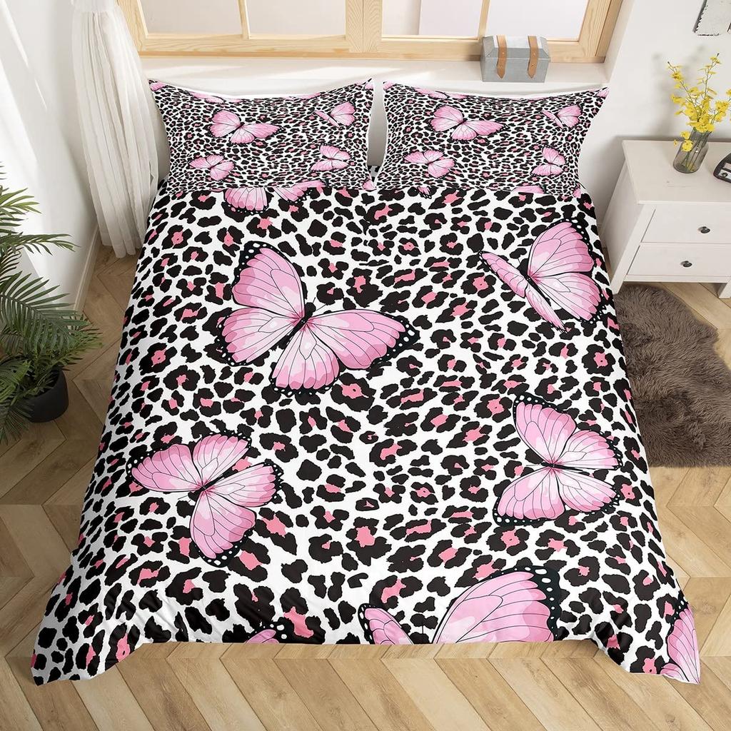 Gepardmønster King Queen Sengetøy Sett Sommerfugl Dynetrekk Dyrepels Dynetrekk Jungel Dyreliv Hud Polyester Dynetrekk