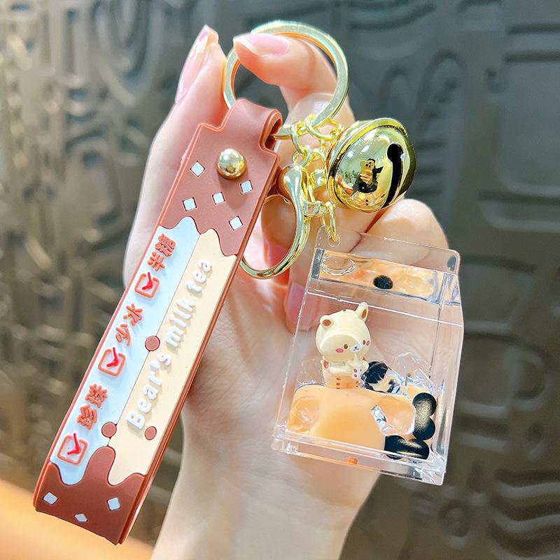 

Cute Cartoon Bear Milk Tea Keychain - Trendy Couple Car Key Charm and Bag Accessory
