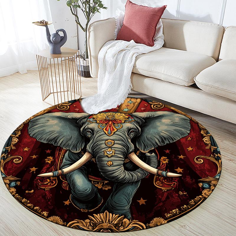Striped Elephant,Round Area Rug,Carpet Rug for Living Room Bedroom Sofa Playroom Decor,Non-slip Floor Mat