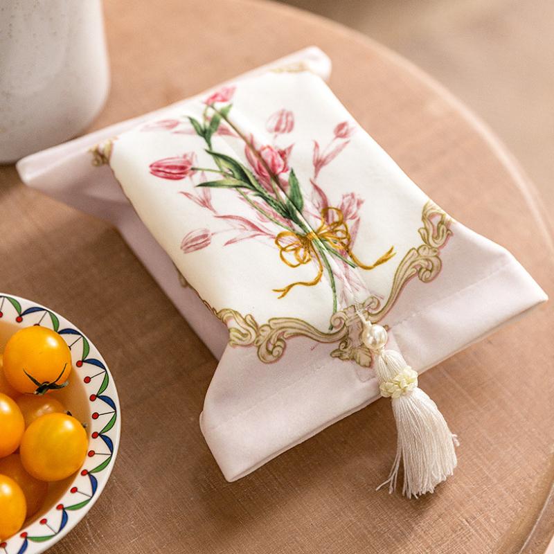 Retro Taschentuchbox Stoffbezug Quaste Orientalischer Östlicher Stil Wohnzimmer Schlafzimmer Auto, Kreativer Druck Halter Geschenkidee 18x24cm
