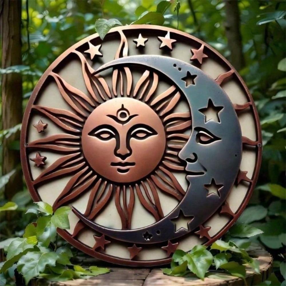 Vintage Boho Sun Moon Stars Metal Wall Poster for Living Room