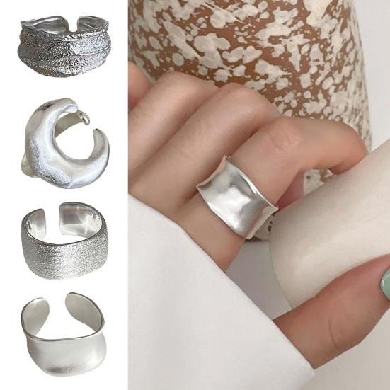 Jednoduchý stříbrný prsten s obroučkou Nastavitelný otevřený prsten Minimalistický ručně vyráběný prsten se širokou obroučkou Pár šperků pro muže ženy