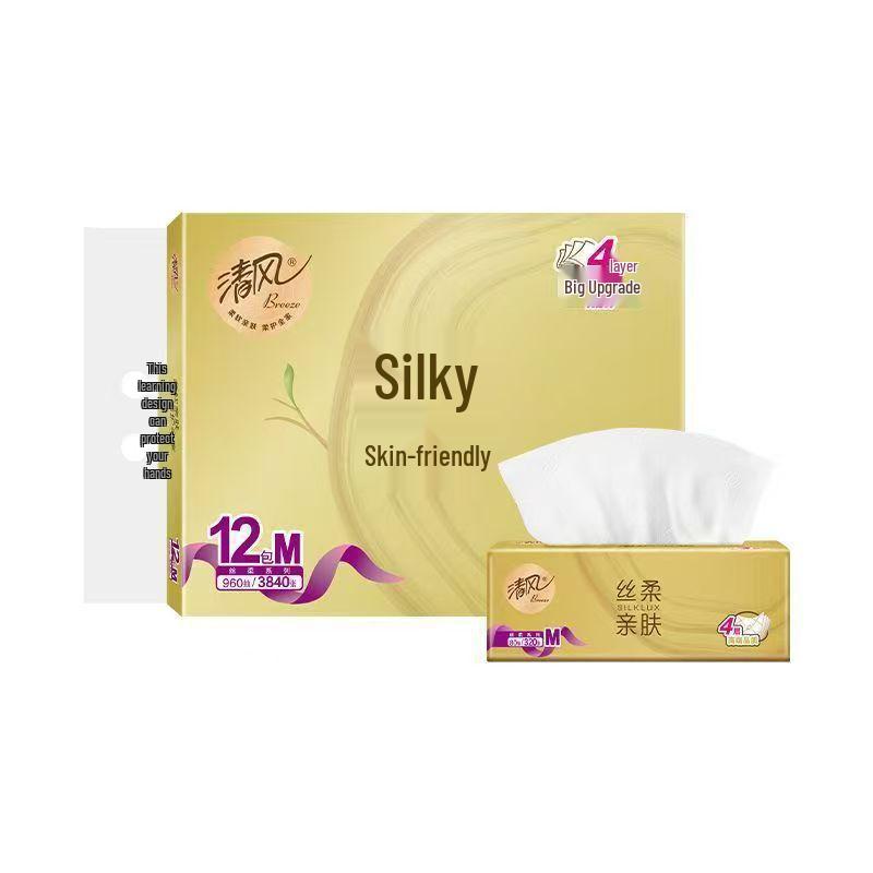 Gentle Breeze Gold Silk-Soft Facial Tissue, 4-ply, M Size, 80 sheets, 12 packs Facial Tissue 80 sheets