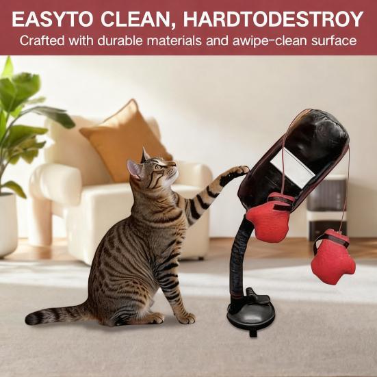 Cat Boxing Toy Interactive Cat Punching Bag Toy with Suction Cup Base Cats Boxing Toy with Spring-Loaded Bobbing Action for Indoor Cats Exercise