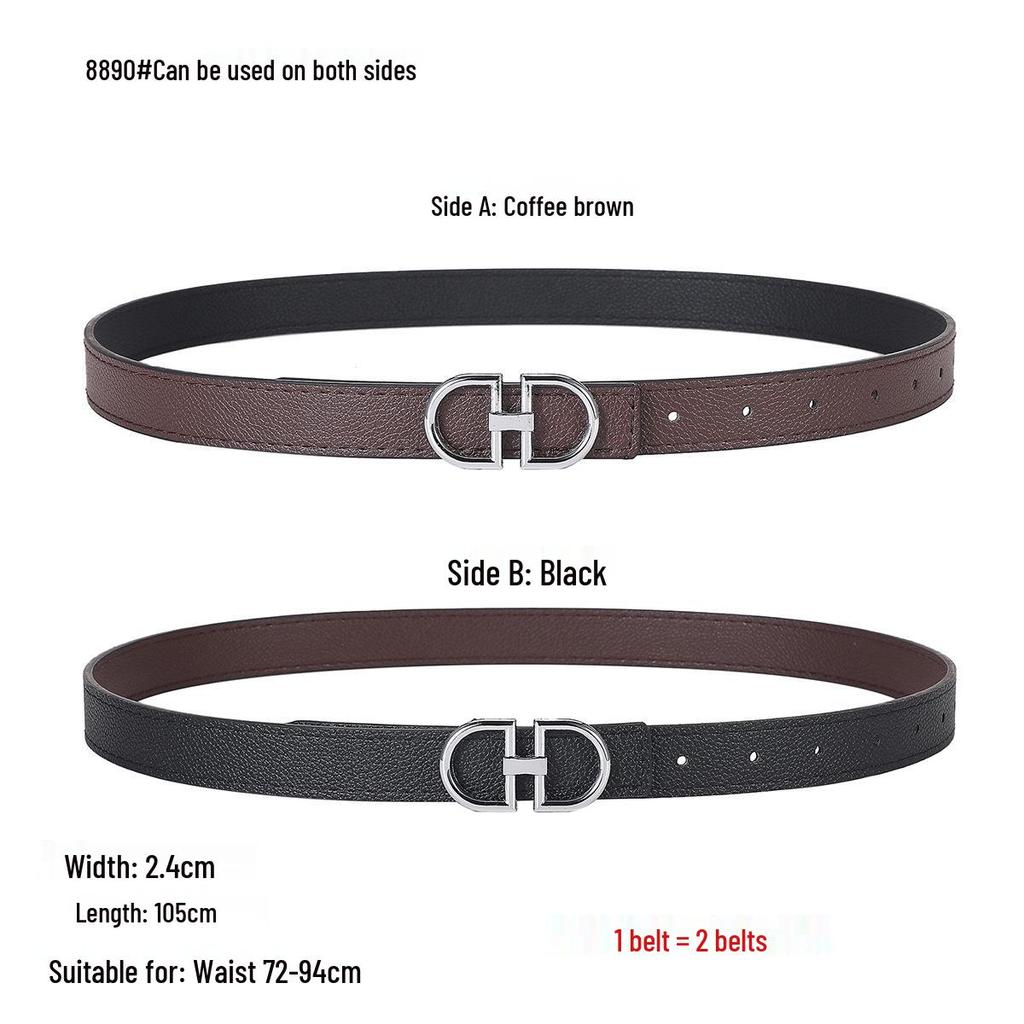 Smooth Buckle Black Lychee Grain Dual-Use Women's Leather Belt